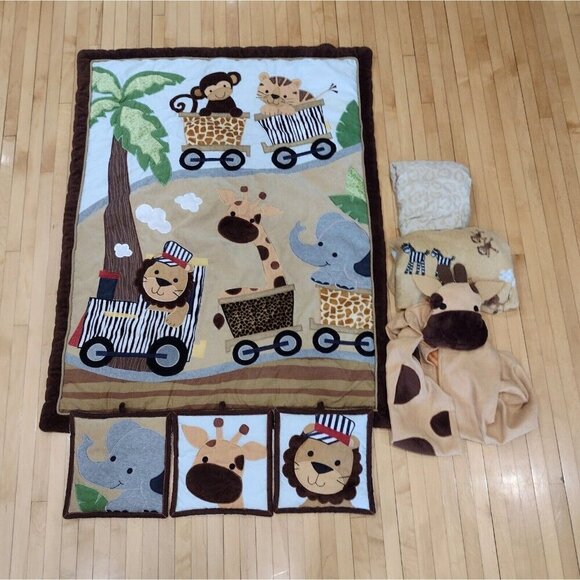 Lambs & Ivy Safari Express Animal Train Nursery Set Comforter Crib Sheet Wall - Picture 1 of 12